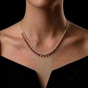 rote halskette gold kaufen – tennis collier mit rubinroten zirkonia, vergoldet, nickelfrei