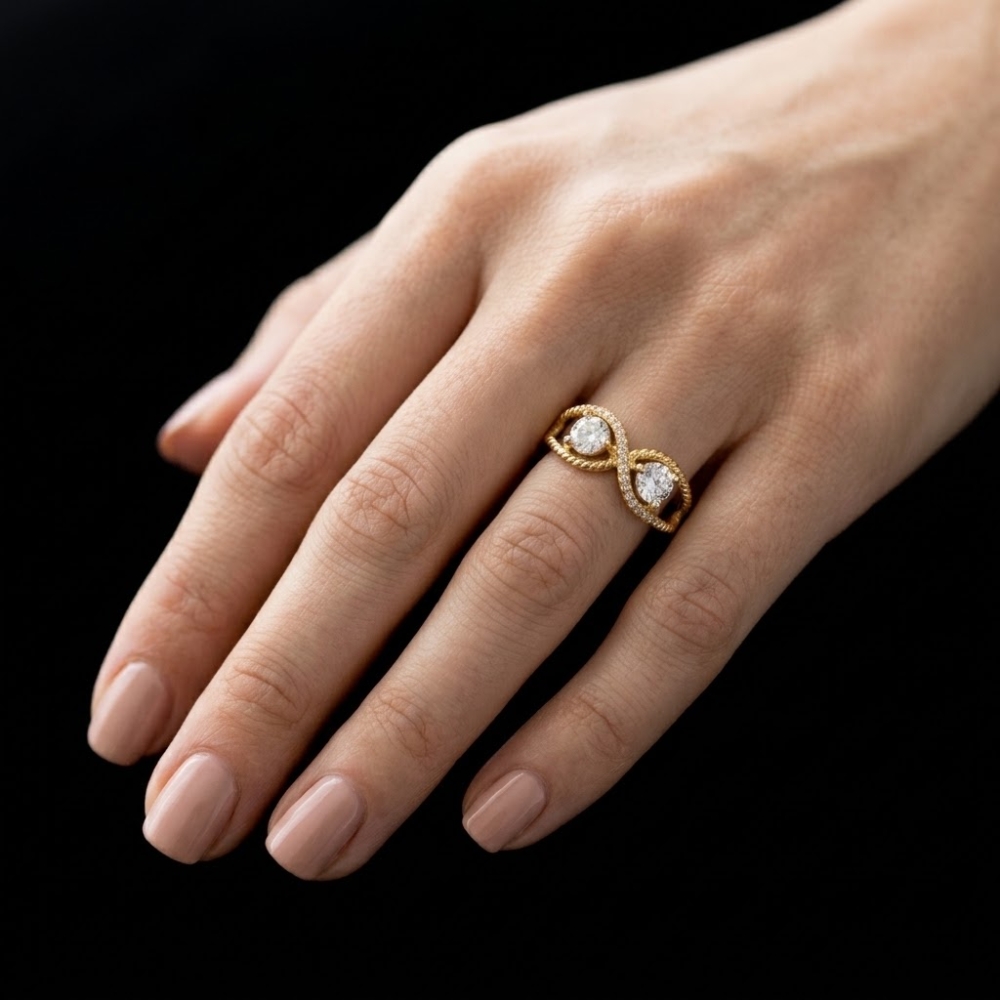 Infinity Ring Gold am Finger getragen